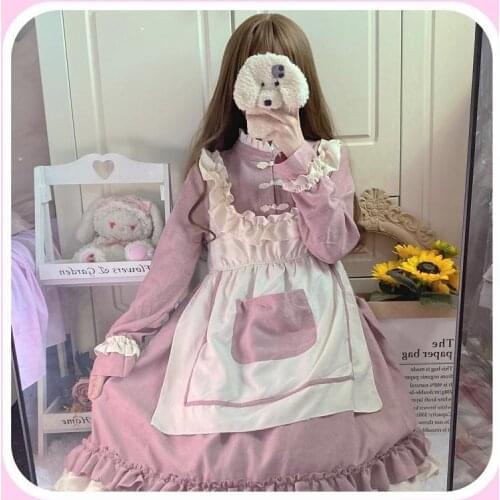 Japanese Sweet Kawaii Lolita Dress Women Long sleeve Costume Princess Tea Party Dresses Girls Cafe Maid Dresses Waiter Uniform