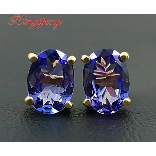 18 k yellow gold with natural Tanzanite earrings Blue, and purple, of fire Fine jewelry contracted