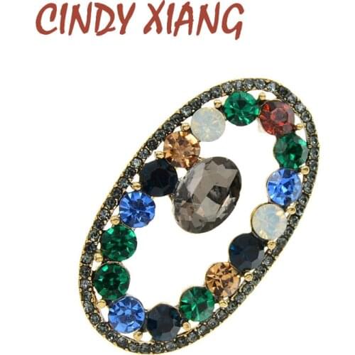 CINDY XIANG Rhinestone Oval Brooches For Women Vintage Shining Brooch Pin Retro Geometric Jewelry Autumn Fashion Accessories