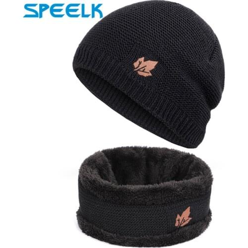 Winter Knitted Hats Men Leaf Leather Beanies Hat Women Warm Knit Velvet Outdoor Skullies Hats Winter Bonnet Beanies Caps