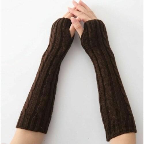 1 Pair Soft Elastic Wrist Hands Warm Knitted Women Mittens Winter Long Fingerless Arm Warmers Black Gray Coffee Free Shipping