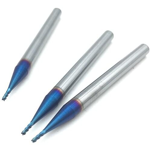 1PC 1mm End Mill HRC65 4 Flute D1*3*4*50 50mm Long Fattened End Mills Straight Slim Shank nACo-Blue Coated Milling Cutter