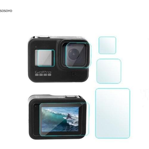 3pcs Screen Tempered Glass Protector Film + Lens Tempered Film + PET Film For Gopro hero 8 Black Action Camera Accessories