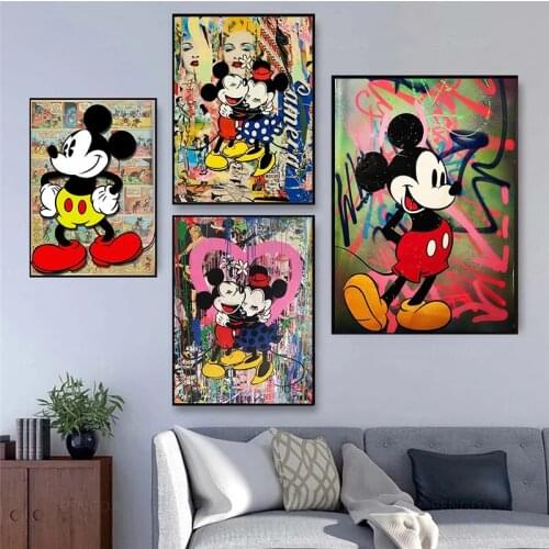 Banksy Graffiti Art Mickey Mouse Canvas Art Paintings Poster and Print Cuadros Wall Art Picture for Kids Bedroom Home Decoration