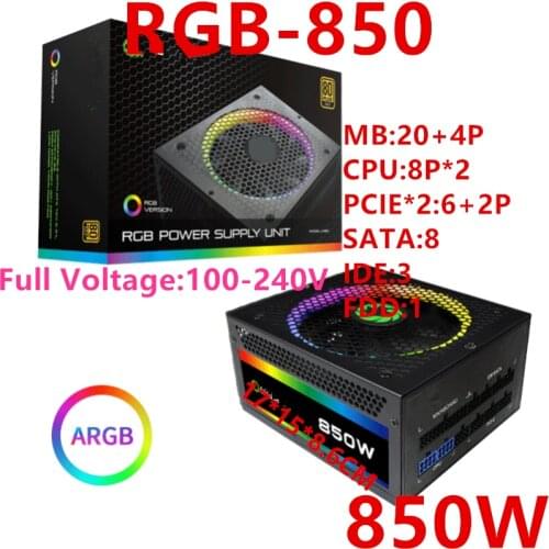 New Original PSU For GameMax Brand Full Modular 80plus Gold Silent Power Supply for Video Games 850W Power Supply RGB-850