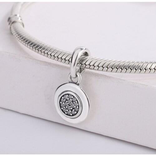 For Pandora 925 Sterling Silver Round Inlaid White Zircon Pendant Charm Bracelet Fit Original Bracelet For Women DIY Jewellery