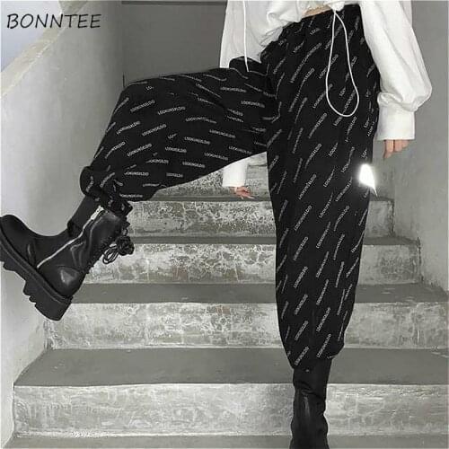 Ankle-Length Pants All-match Autumn Plus Velvet Thicker Baggy Oversize Black Warm Harajuku Joggers Pocket Vintage Print Straight
