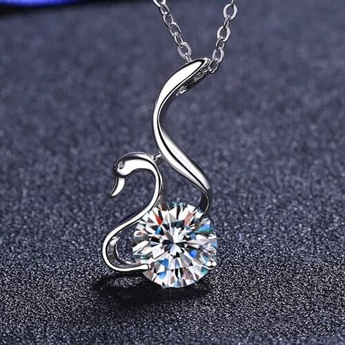 Silver 2 Carat Excellent Cut Diamond Test Passed D Color High Clarity Moissanite Swan Pendant Necklace Chain Silver 925 Jewelry