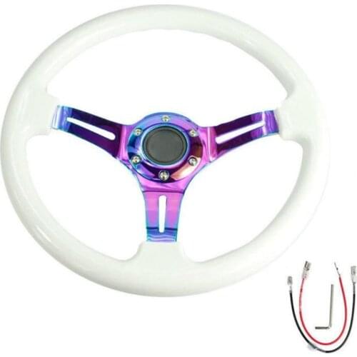 For 350mm ABS Deep Dished Racing Drifting Multicolour Steering Wheel 14'' Neo Chrome Black & White Set