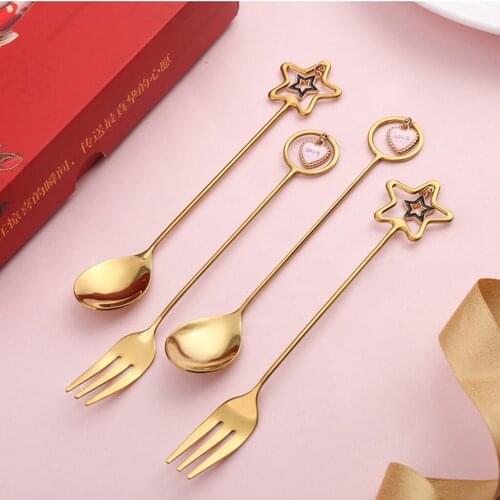 Hot sale heart-shaped 4pcs gold 304 high quality stainless steel table fork fruit fork dessert spoon coffee spoon tableware