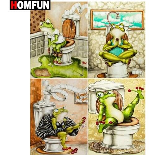 HOMFUN 3D Diamond Painting ‘’Frog toilet toilet" DIY Full Rhinestones Drill Cross-stitch Kits Square Round Diamond Embroidery