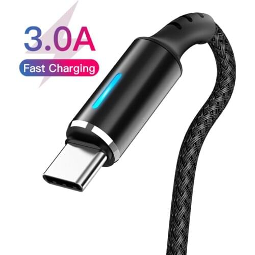 USB C Cable Fast Charging Type-C LED Cable 0.25m/1.2m/2m For Samsung A51 Huawei Xiaomi Date Android Mobile Phone Accessory Cord