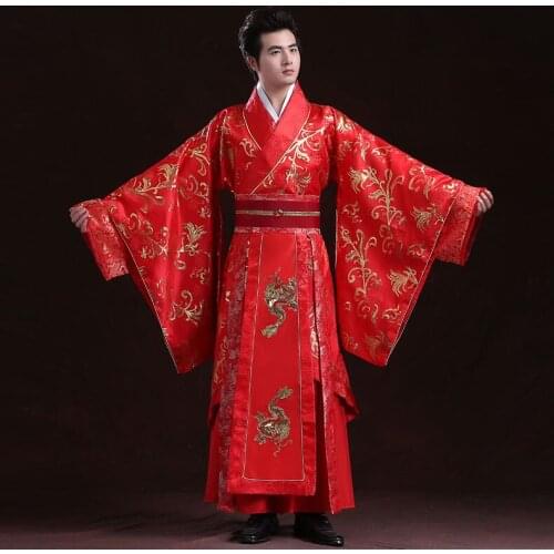 Chinese Ancient Wedding Bride Dresses Antique Groom Wedding Garment Red Couple Lovers Hanfu Costume Woman With Long Tail Dress