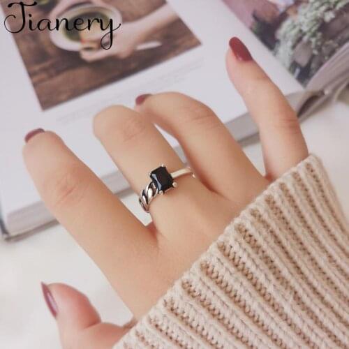 JIANERY Fashion Trendy Silver Color Black Zircon Rings For Women Vintage Large Finger Rings Girls Christmas Gifts