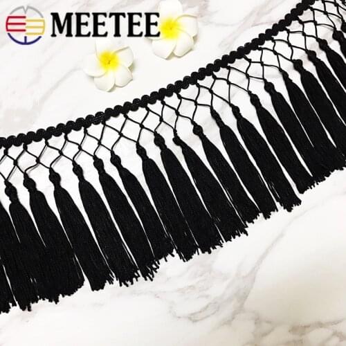 2/4Meters Meetee 14cm Wide Rayon Knot Tassel Fringe Lace Fabric for Latin Dance Clothes DIY Sewing Hometextile African Materials
