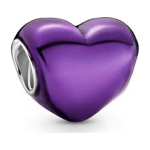 Love Purple Heart Charms 2021 New Valentines Day 925 Sterling Silver Beads Fit Bracelets Gift DIY For Women Jewelry