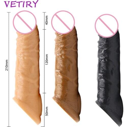 Reusable Penis Sleeve Cock Enlarger Silicone Sex Toys for Men Delay Ejaculation Realistic Penis Condom Dick Extender Cock Ring