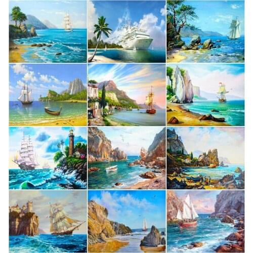 AZQSD Painting By Number Canvas Kits 40x50cm Seascape Bedroom Wall Artwork Home Bedroom Wall Artwork Boat DIY Home Decoration