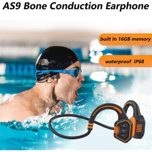 AS9 Bone Conduction Headphone Wireless Bluetooth Earphone Built In 16G IP68 Waterproof MP3 Music Player Swimming Sports Headset