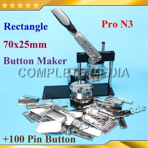 NEW Pro N3 Rectangle 70x25mm Badge Button Maker Machine +100 Set Metal Pinback Button Supplies