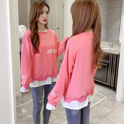 2020 Spring Autumn Korean Version Of The New Fashion Fake Two-Piece Loose Lazy Wind Temperament All-Match Hedging Sweatshi A426