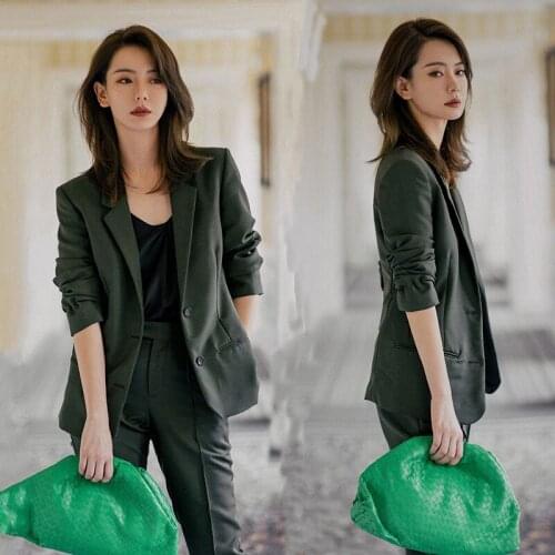 New explosion models high quality dark green suit fashion casual Korean suit small OL suit women women suit set plus size