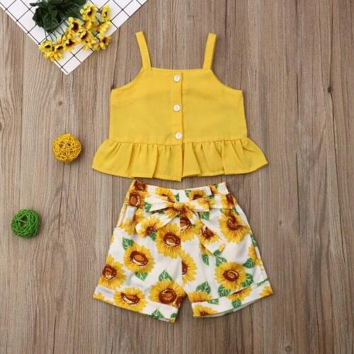 Toddler Baby Girl Clothes Sunflower Sleeveless Vest Tops+Shorts Summer 2PCS Kids Girls Outfits Sunsuit Clothing Set