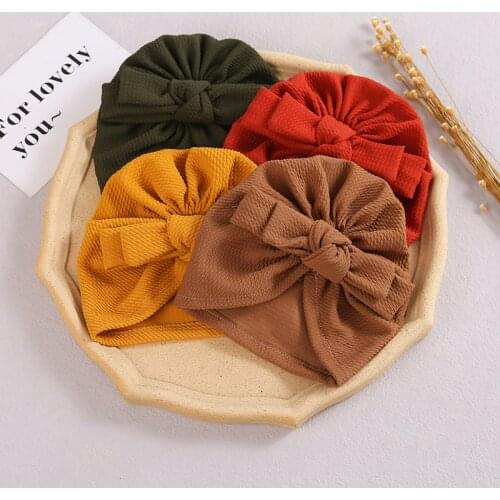 Solid Color Bowknot Baby Hat Turban Autumn Winter Warm Infant Toddler Beanies Cap Soft Elastic Newborn Girl Boy Head Wrap Bonnet