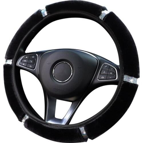 The New Car Steering Wheel Cover Suitable For 37-38CM Plush Imitation Diamond Womens Winter Warm Interior Accessories Soft