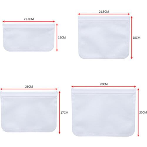 5pcs Food Fresh-keeping Bag Zipper Leakproof Fruits Bag Reusable Food Storage Bags Freezer Bags Frosted PEVA Silicone Fresh Bag
