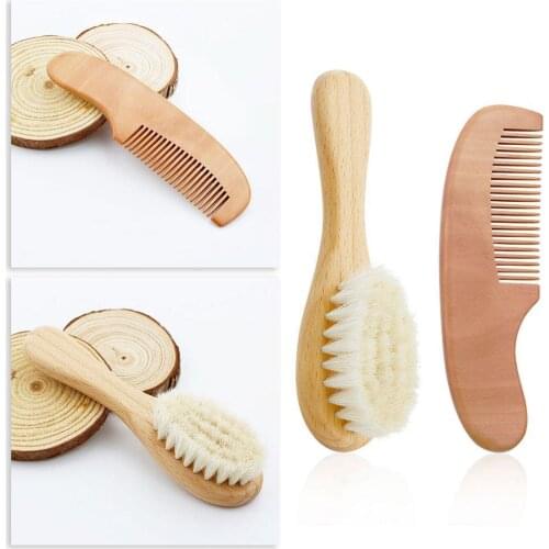 2pcs/set Wooden Comb & Soft Artificial Wool Brush Kid Safety Natural Pure Baby Body Infant Massage Care Kit Head Material H Q0S8