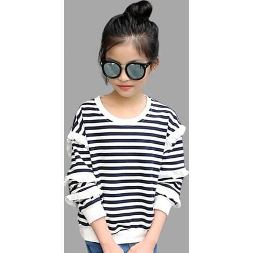 Girls Shirt Spring Autumn Striped Kids Tops Tee 100% Cotton Fashion Teenage Girls T shirts 4 6 8 9 12 14 Years