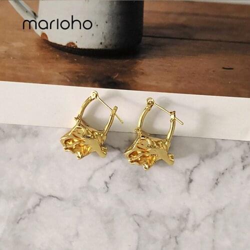 Marioho Golden Geometric Wrinkle Shape Earrings Fashion And Chic Women Abstract Irregular Earrings For Women Hanging Earrings