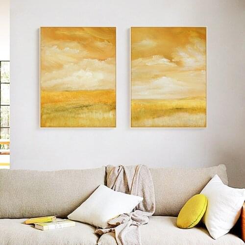 Modern Abstract Yellow Sky Scene Canvas Paintings Field Posters and Prints Landscape Wall Art Picture for Living Room Home Decor