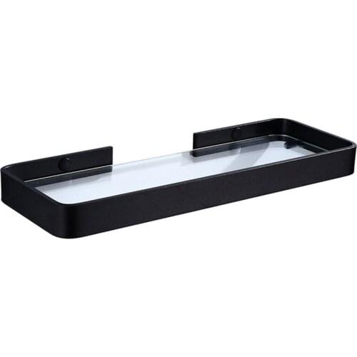 Glass Shelf,Square Bathroom Glass Shelves,Black Bathroom Shelf Aluminum Shower Room Rack