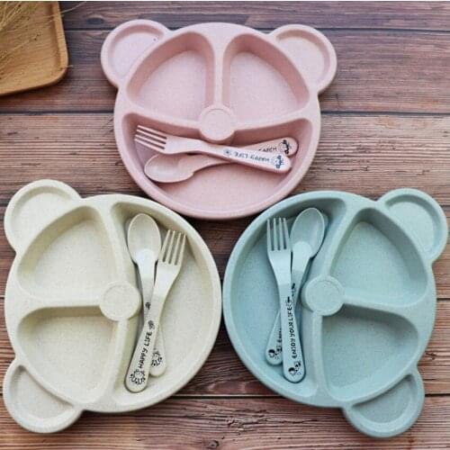 Couvert Bebe Vaisselle Little Bear Childrens Set Household Tableware Baby Lattice Dinner Plate Breakfast Plate With Fork Spoon
