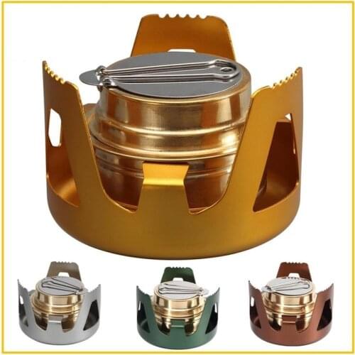 Heavy Duty Brass Alcoho Stove Burner with Aluminum Alloy Stand Lid for Outdoor Camping Hiking Backpacking Cooking Portable