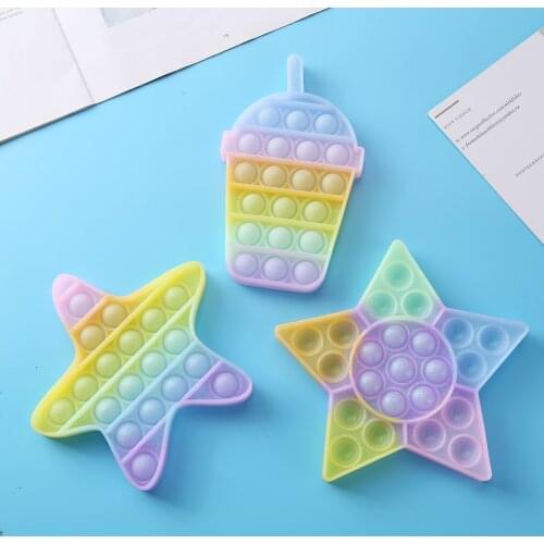 Squishy Stress Reliever Anti-Stress Toys Rainbow Cartoons Glitter Relief Anxious Autism Silicone Push Bubble for Adult Children