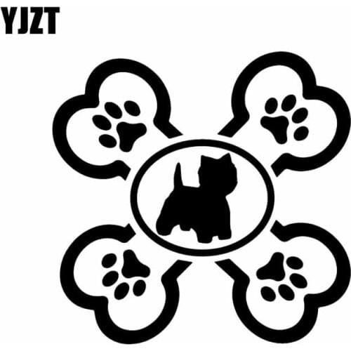 YJZT 13X12.7CM Westie Crossbone Dog Vinyl Decal Car Sticker West Highland White Terrier Dog Black/Silver C24-1148