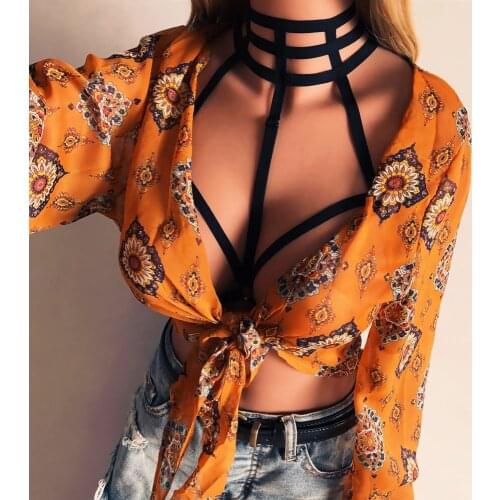 Women Elastic Bandage Goth Bras Top Body Harness Necklace Cross Crop Straps Lingerie Sexy Female Clothes Summer Costume