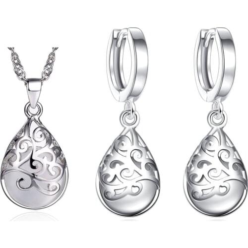 New Fashion 925 Sterling Silver Sets Moonstone Opal Tears Totem Earrings Necklace Sets For Women Jewelry Christmas Gift