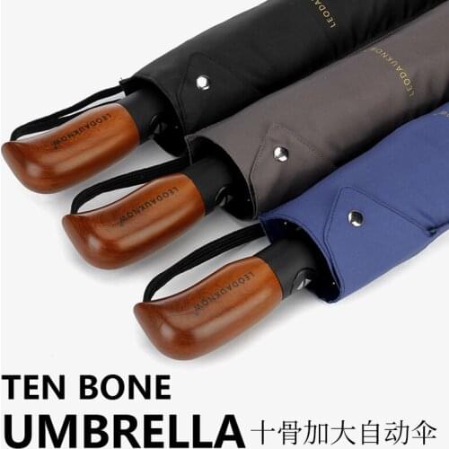 Wedding Automatic Parasol Umbrella Big Black Wood Golf Beach Umbrella Garden Windproof Automatic Sonnenschirm Rain Gear BY50BU