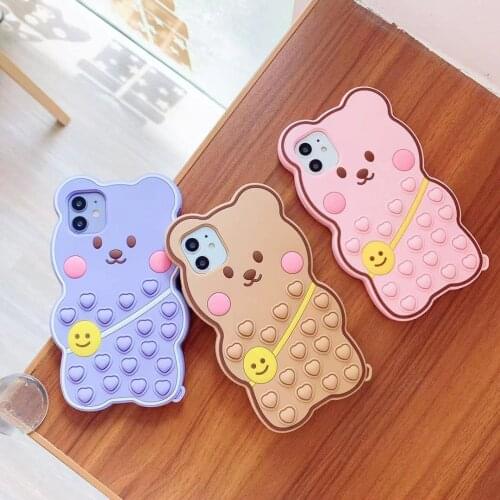 3D Cartoon Backpack Bear Phone Case For iPhone 11 12 Pro XS Max X XR 6 7 8 Plus Cute Fidget Toys Soft Silicone Back Cover Funda