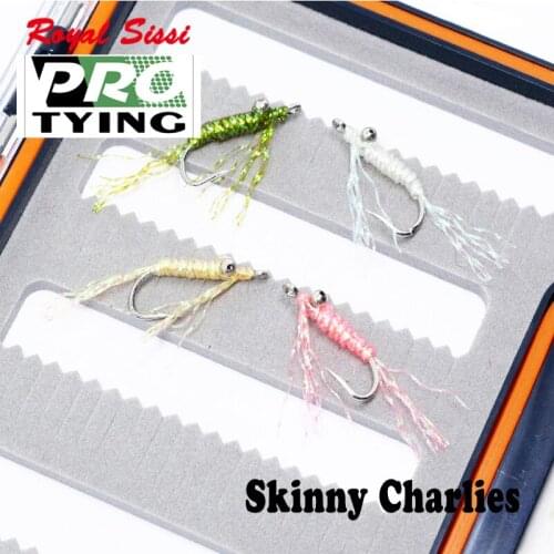 4colors assorted 4pcs fly tying skinny Charlie fly hooks hand tied 8#saltwater fly fishing flies bonefish bass fishing lure bait