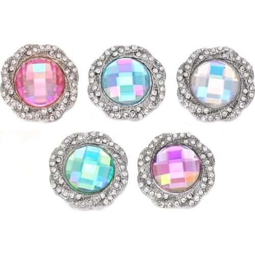 5pcs/lot New Snap Button Jewelry 18mm Snap Buttons Rhinestone Lot Jewelry Fit 18mm Silver Snap Bracelet Women Men DIY Jewelry