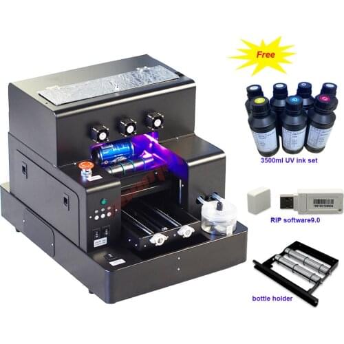 Automatic A4 size UV printer acrylic wood glass metal Phone Case Tshirt cylinder UV led Flatbed printing machine a4
