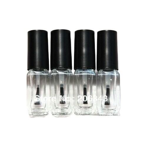 Capacity 5ml empty glass bottle transparent body with black brush and lid for nail polish / enamel art nail oil packing