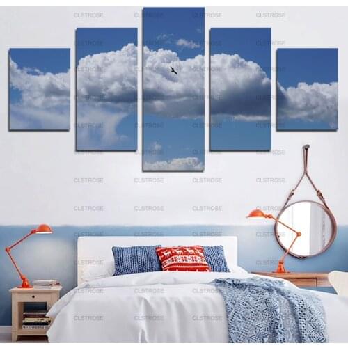 Blue Sky and Clouds Poster 5Pcs Home Bedroom Living Room Wall Art Irregular Decorative Canvas Painting Hd Print Frameless Style