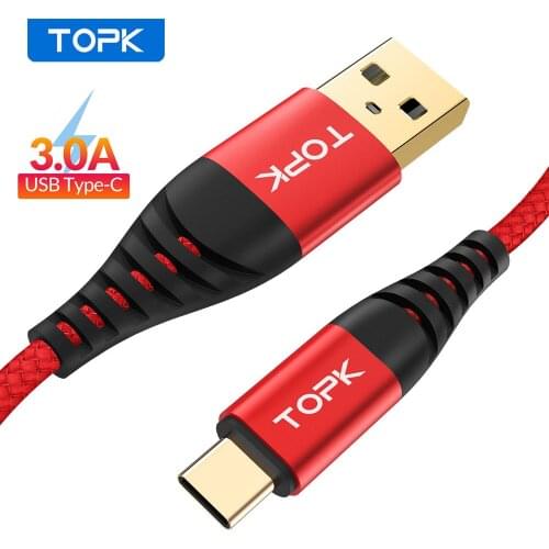 TOPK 3A Quick Charge USB Type C Cable For Xiaom Redmi Note 7 Fast Charging Type-C Cable For Samsung S9 S10 Plus Mobile Charging
