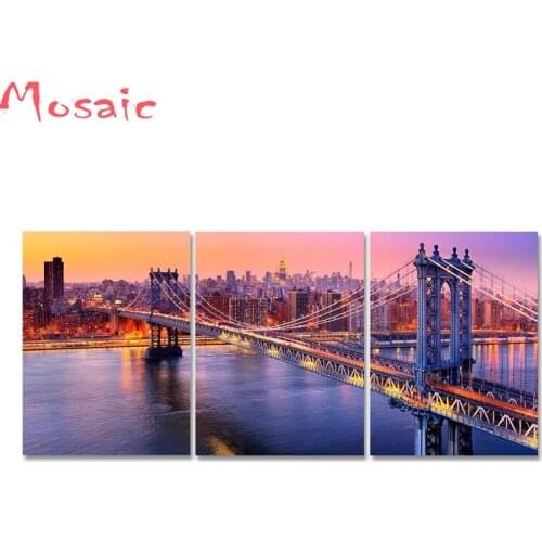 Diy 5d diamond painting cross stitch Manhattan Bridge Picture New York City Skyline Canvas Artwork 3 Pieces Embroidery Painting